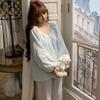 Spring and Autumn New French Cotton Pajamas Women's Lace Simple Premium Double Yarn Long Sleeve Cardigan Homewear