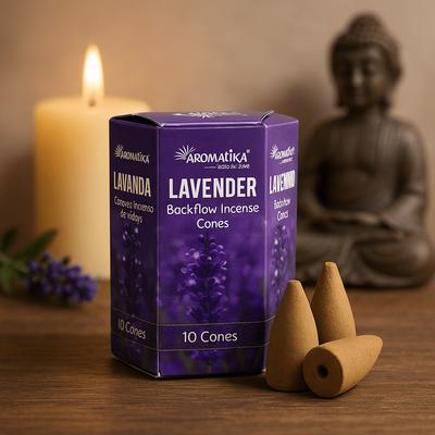 Cônes d'encens à écoulement inversé Lavande, Lot de 10 Aromatika