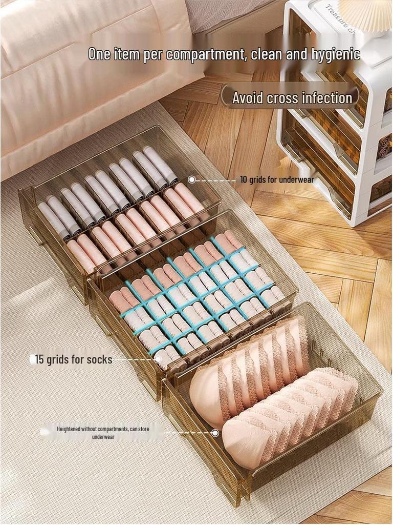 Three-in-One Drawer-Style Underwear, Sock & Panty Organizer Box