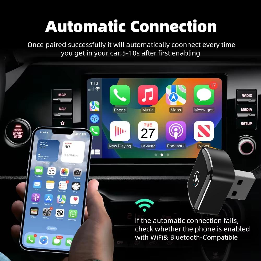 M26 2 in 1 For CarPlay/Android Auto Wired to Wireless Car Adapter 5.8G/2.4G Dual Band WiFi Bluetooth-compatible USB Dongle