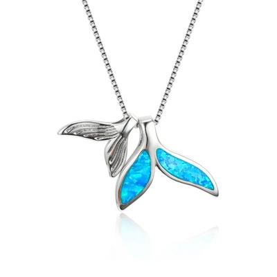 Collana Ciondolo Coda di Balena Carina alla Moda per Donna Ragazza, Collana Moda Opale Blu Imitazione, Regalo per Matrimonio Festa