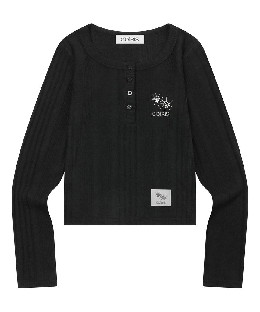 Koiliseu Soft Ribbed Knit Button Long Sleeve Tee