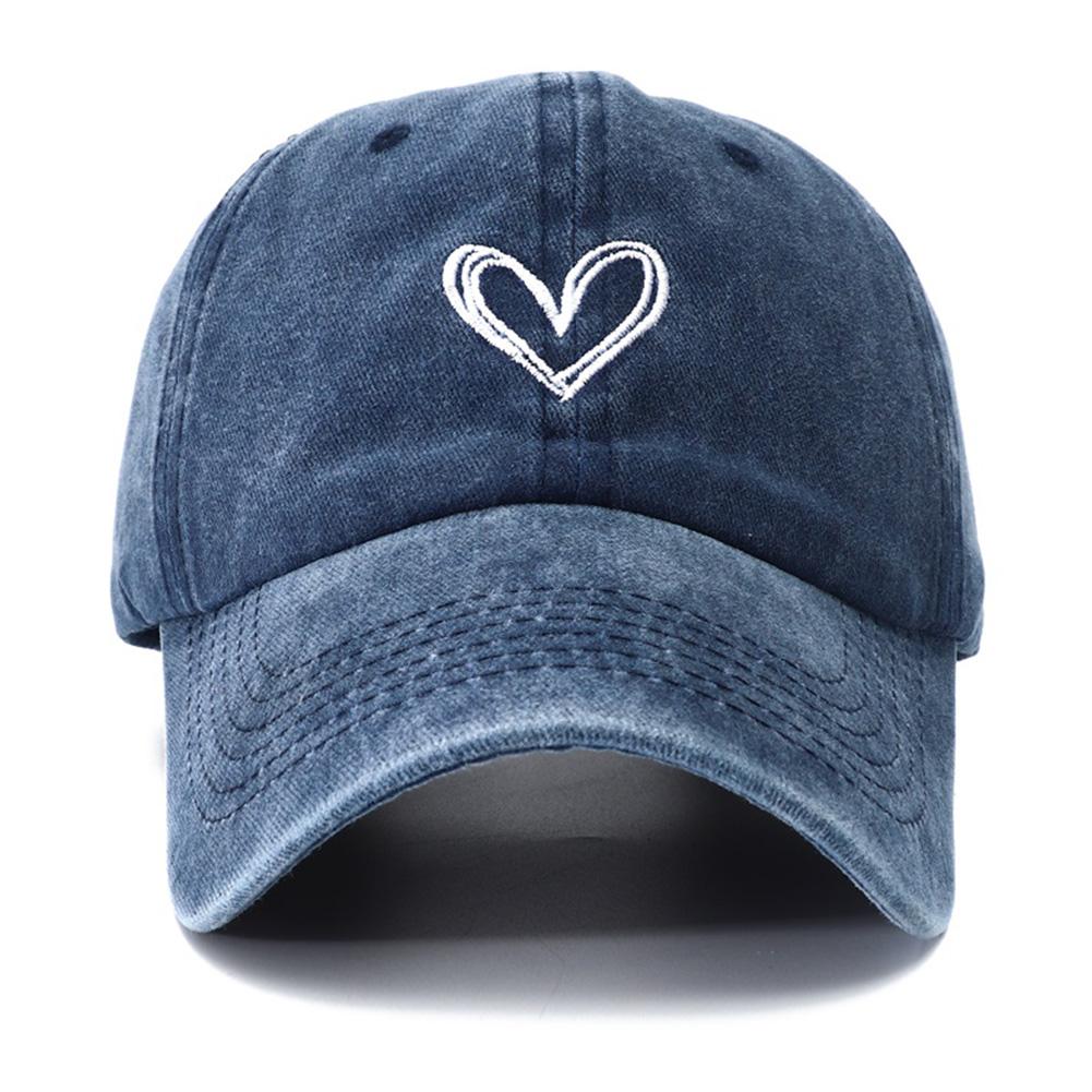 Black Vintage Fashionable Trendy Women Cap Snapback Adjustable Hat Baseball Cotton Washed Stitching Embroidered Heart Love Cute New Brand Latest