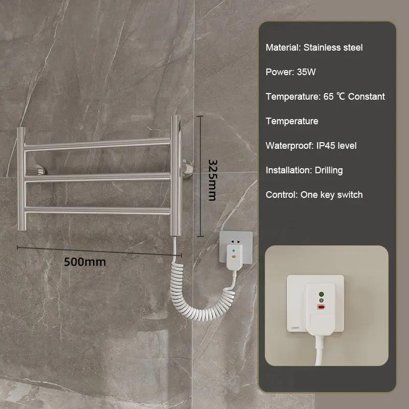 Thermostatic heating towel bar storage rack home bathroom perforated stainless steel electric towel rack bathroom accessories