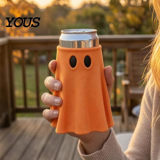 Halloween Party Favors Ghost Can Holder, Universal Beverage Cooler Sleeve, Cute Shaped Spooky Kitchen Accessories Insulated Drink Holder for Standard