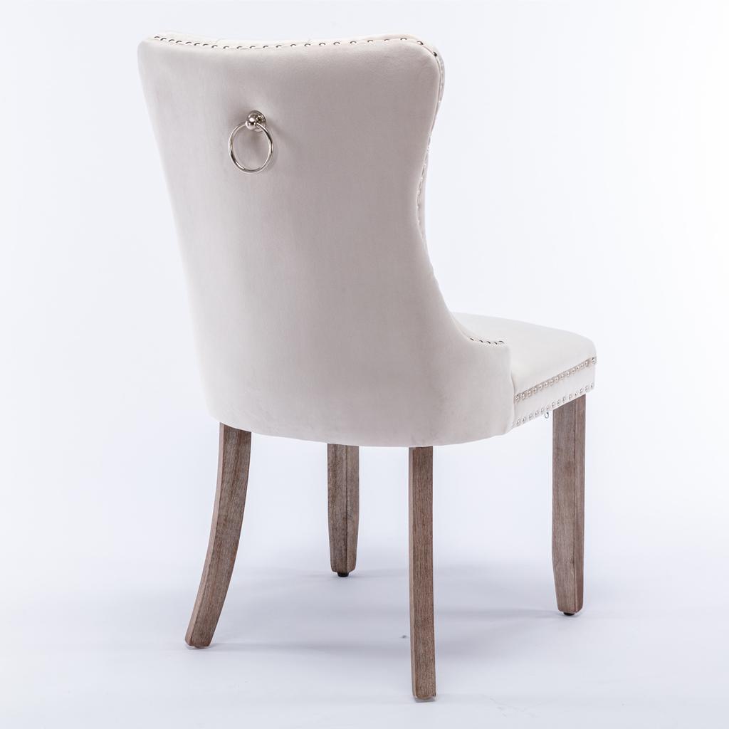 Nikki Collection High-end Tufted Solid Wood Contemporary Velvet Upholstered Dining Chair with Wood Legs Nailhead Trim 2-Pcs Set, Beige, DE2001BG