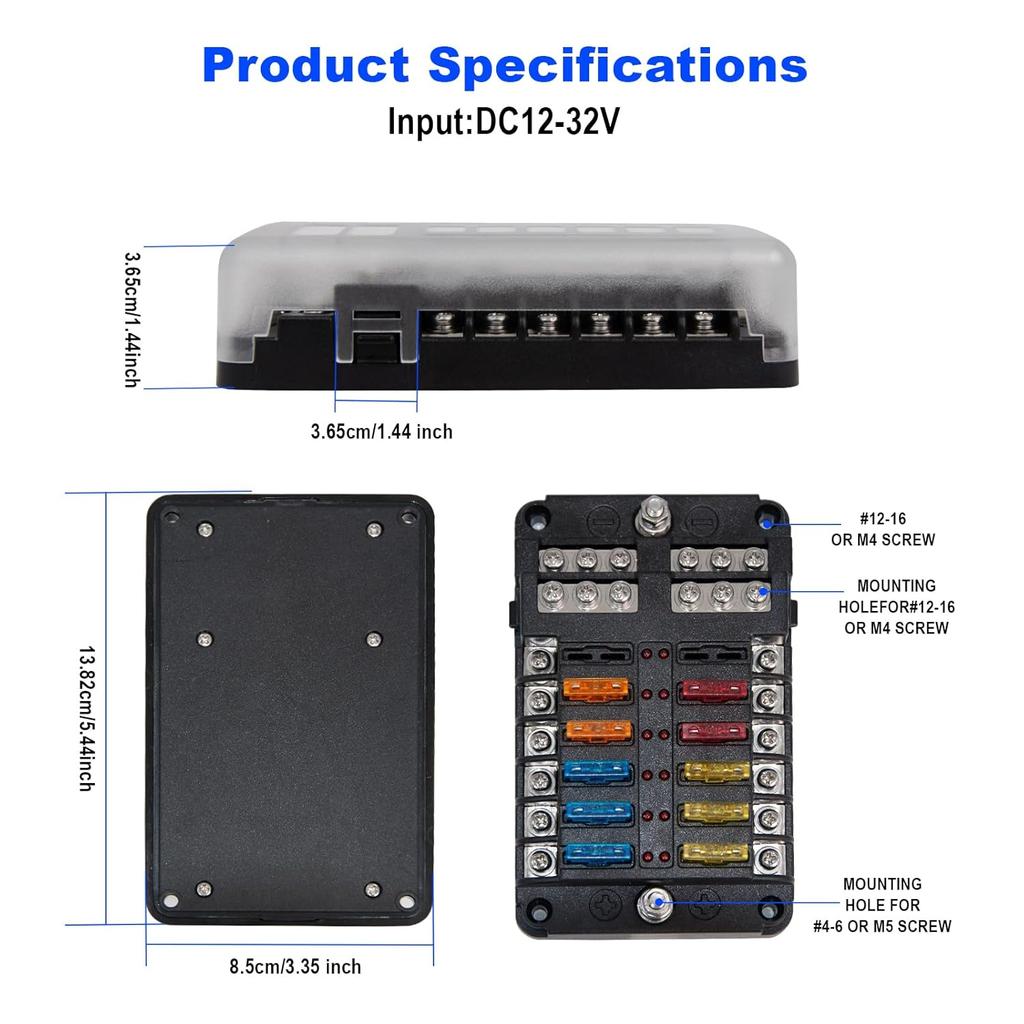 Fuse Block Blade Marine Fuse Panel Fuse Box ATC/ATO Waterproof Cover Negative Bus Included with LED Indicator for Car Boat Yacht RV Trailer Truck SUV