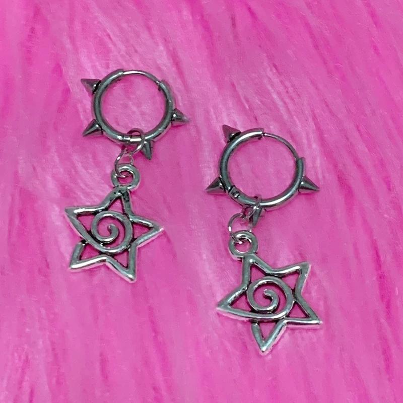 Orecchini a spirale a forma di stella, stile coreano, con ciondoli gotici, con rivetti, per donne, gioielli punk grunge, accessori vintage, fantastici.