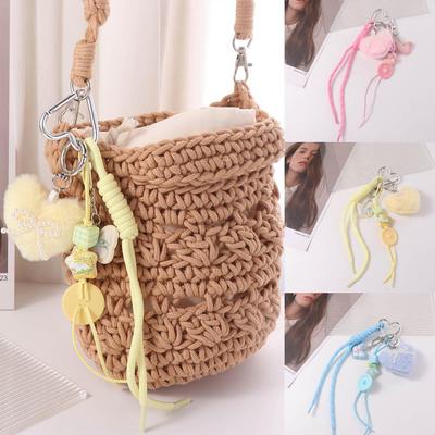 Handmade Braided Rope Car Keyrings Love Heart Backpack Pendant  Luggage Hanging Decoration