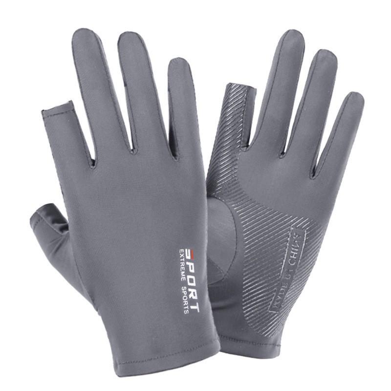 Men Women Lightweight Ice Silk Anti-Slip Driving Cycling Delivery Fishing Half-Finger Two-Finger Touchscreen Gloves