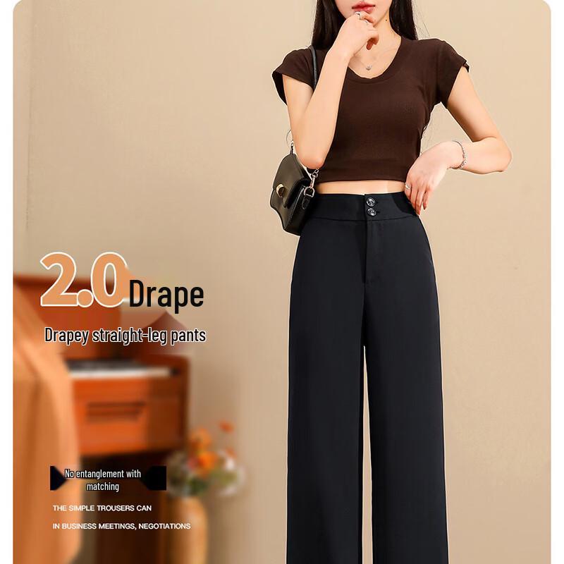 Langsha Women's Anti-Wrinkle Draped High-Waist Straight Suit Pants