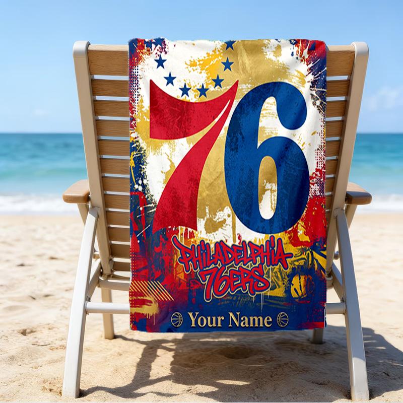 Custom Name Beach Towel 76ers Basketball Team Beach Towel, Soft Microfiber, Gift for Her/Him, Birthday, for Pool, Beach, Travel, Fan gifts