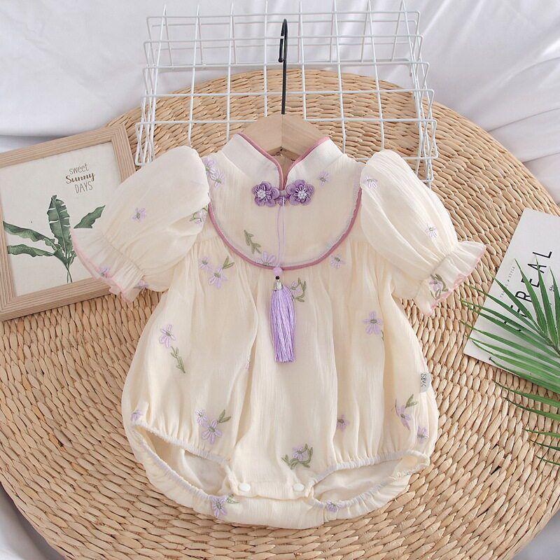 

Baby Girl Summer Dress, Infant Summer Short-Sleeve Romper, Chinese Style Cheongsam Mini Skirt, One-Piece Crawling Outfit for Summer Triangle Fart 73cm