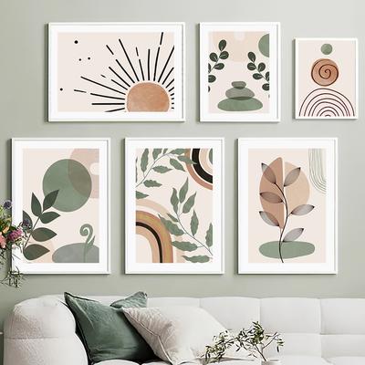 Geometric Abstract Poster Leaf Sun Rainbow Bohemian Wall Art Oil Painting Nordic Living Room Home Decoration Wall Picture Print