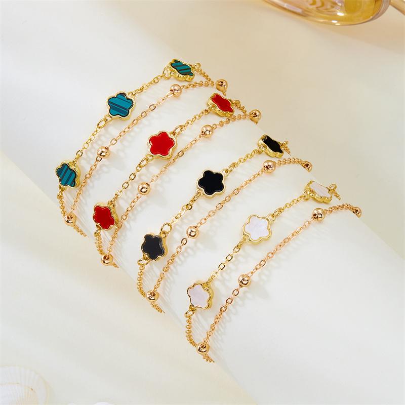Lucky Five Leaf Flower Charm Anklets for Women Simple Layered Chain Anklet Leg Bracelets Beach Foot Chain Jewelry Accessories