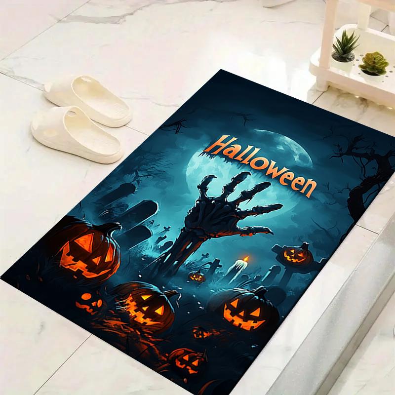 1Pc Spooky Halloween Night Rug, Office Carpet Indoor Outdoor Doormat, Non-Slip, Comfortable, Living, Christmas Halloween, Xmas Gift G125