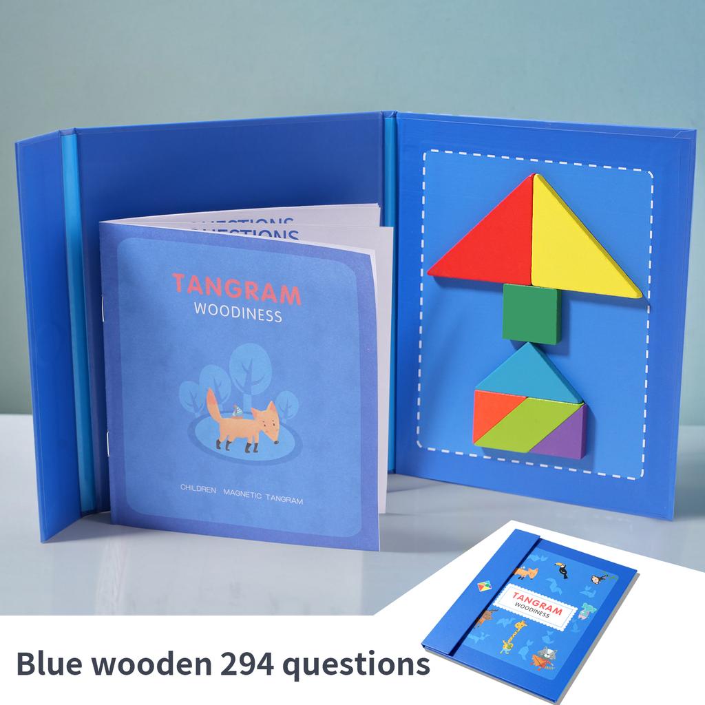 Wooden Jigsaw Magnetic Tangram Puzzle Book Educational Toys For Kid Portable Montessori Learning Intelligence