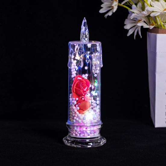 1Pc/2Pcs Eternal Flower Flameless Candles LED Flickering Pillar Candles Valentine's Day Night Light for Wedding Home Decor