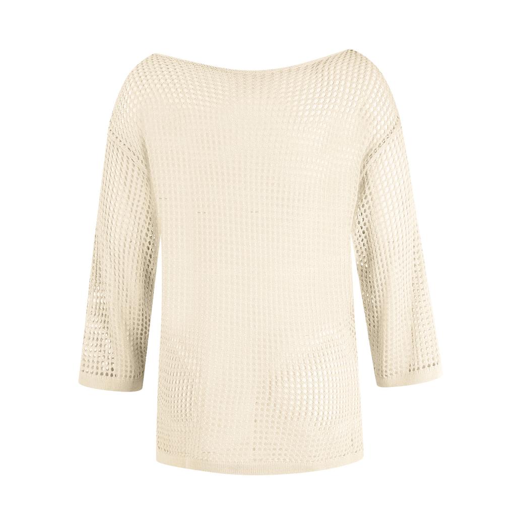 Women’s Loose Fit Long Sleeve Mesh Knit Pullover Top Lightweight See Through Hollow Out Sweater for Beach