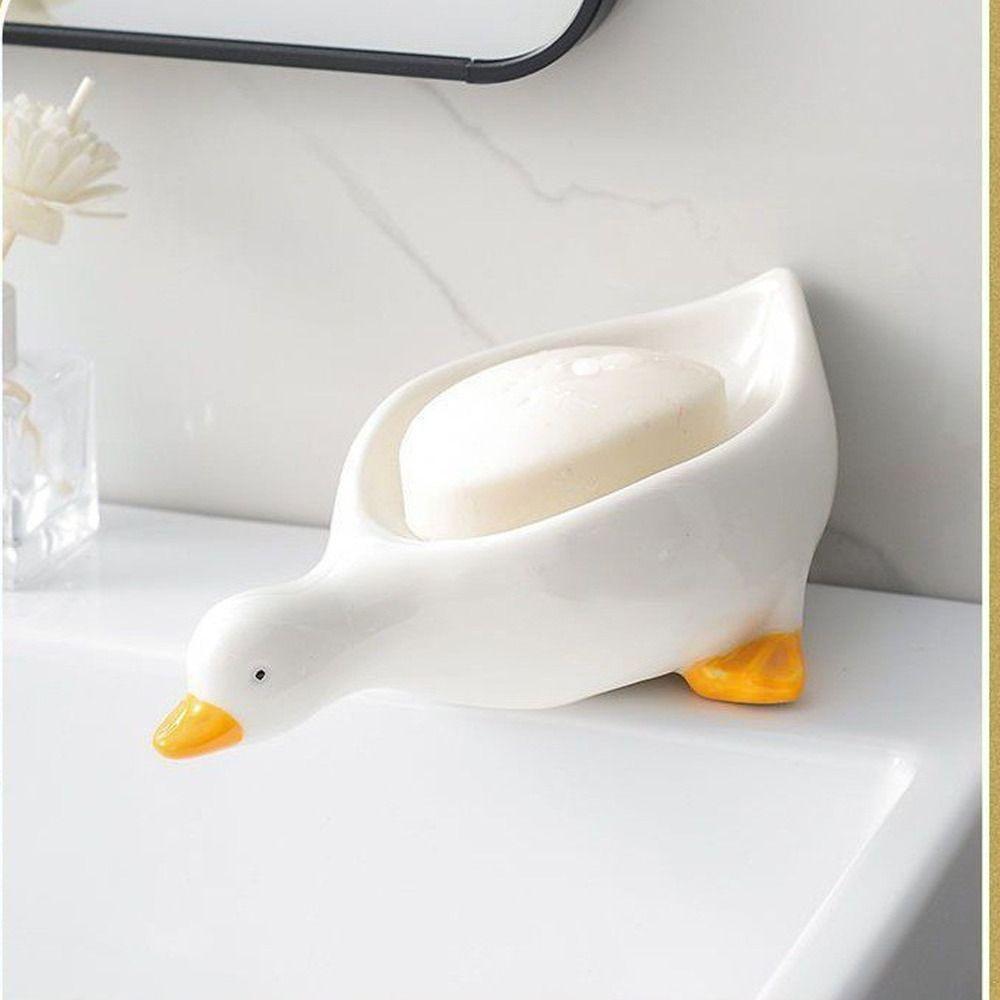 Yellow Duck Shape Soap Dish Cartoon Soap Container Tray  Bathroom Kitchen Sink Organizer