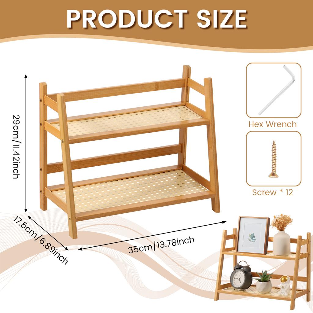 2-Layer Countertop Organizer Bamboo Coffee Cup Holder Multipurpose Condiment Grocery Storage Shelf for Home Kitchen Office