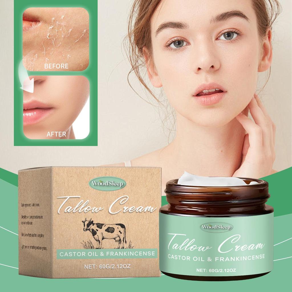 Crema Viso con Sebo di Manzo Anti-Età Linee Sottili Idratazione Profonda Lenitiva Riparatrice Pelle Danneggiata Giorno Nutriente Viso Corpo Lozione 60g