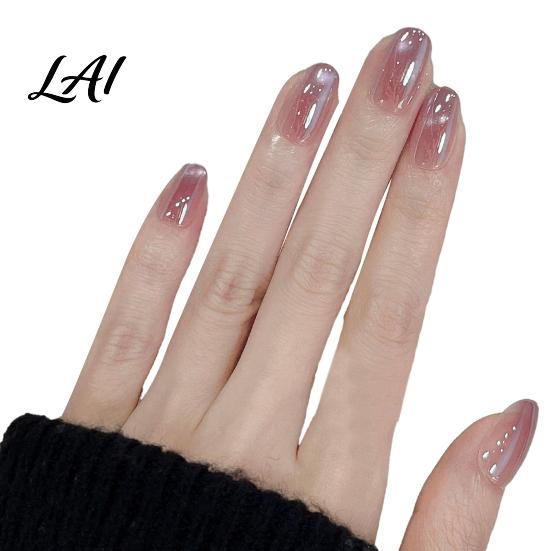 Glossy Press-on Nails 10Pcs Cats Eyes Press on Kit Almond Stick-on Fake Nails Durable Salon Quality Long Glue False for Women Girls