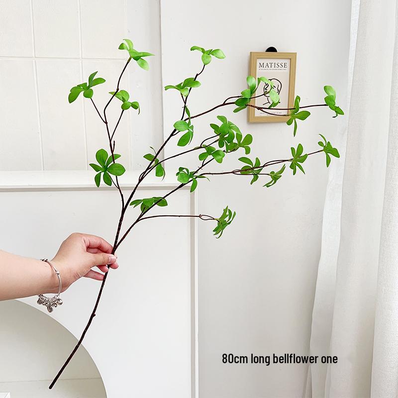 Green Plants Ceramic Vase with Hanging Bells and Artificial Flowers - Home Decoration Props