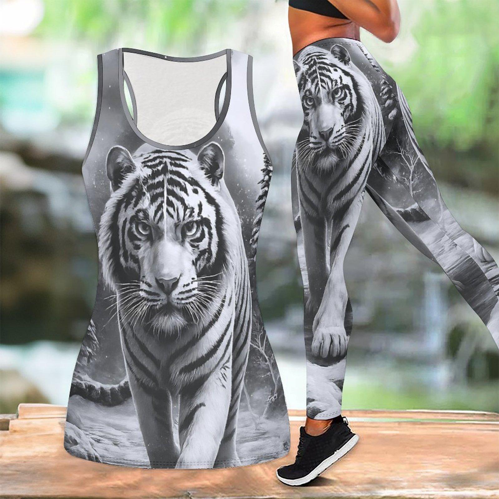 

Powerful Animals Pattern Print Yoga Outfit for Women Fashion Workout Leggings Fitness Sports Casual Yoga Set Sports Suit 8XL білий