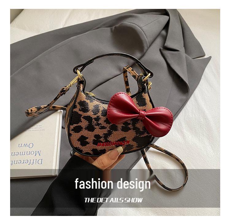 Girls' Leopard Print Mini Bow Handbag: Autumn/Winter Crossbody Shoulder Bag