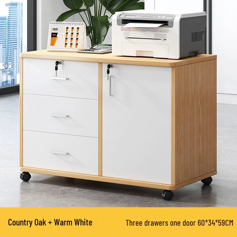 Lockable Mobile Wooden Cabinet for Under Desk Storage