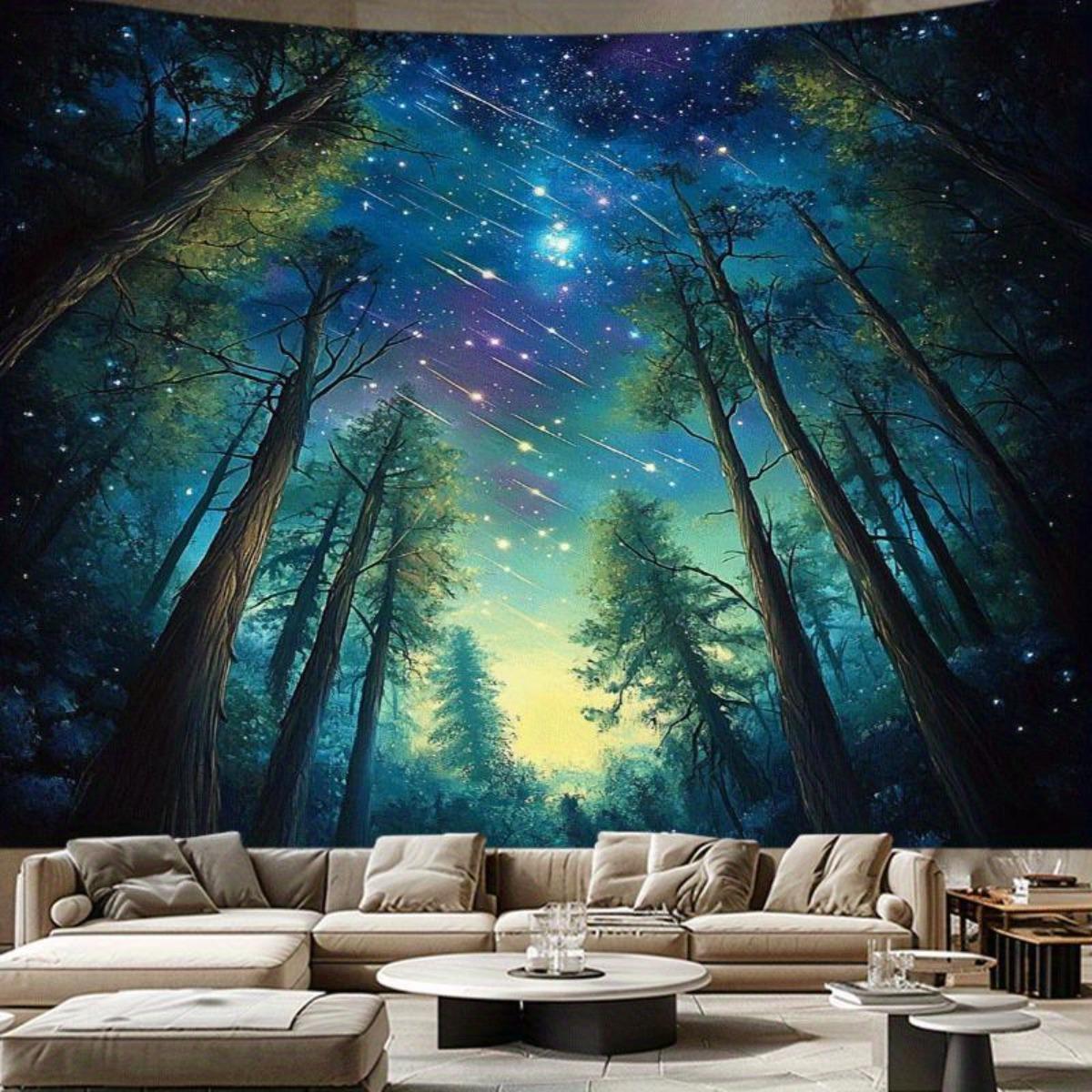 Fantasy Forest Tapestry Polyester Meteor Shower Starry Sky Wall Hanging Nature Decor Living Room Bedroom Dorm 100X70CM