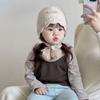 Pompom Baby Knit Hat Ear Protection Lacing Bonnet Soft Earflap Hats  For Kids