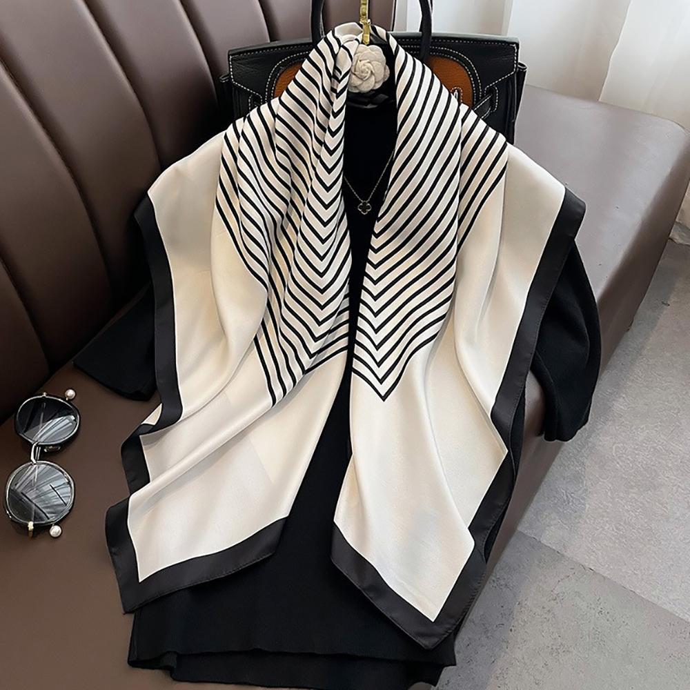 Luxury Brand Printed Hijab Scarf Elegant Thin Smooth Satin Shawl Summer Windproof Sunscreen Square Scarf For Women