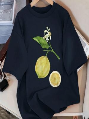 Rami di Limone Stampa Semplice T-Shirt da Donna Morbida Casual Manica Corta Cotone Magliette Street Sport Hip Hop Top Donna