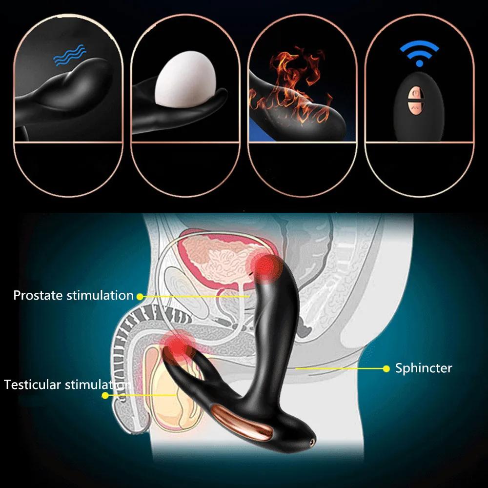 Пульт дистанційного керування Масажер простати з підігрівом Анальна вібрація Анальна пробка Мастурбатор Іграшки для дорослих