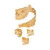 Retro Gold Pleated Leaf Bangle & Adjustable Spiral Ring Set