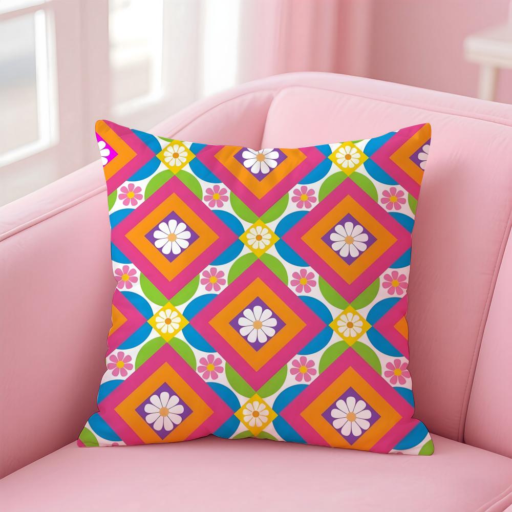 Colorful Geometric Continuous Art Cushion Cover Pillowcase Short Plush Invisible zipper Room Sofa Cushion Cover
