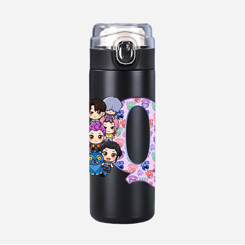 26 English Letter K-Pop Demon Hunters Printed 400Ml Water Bottle Thermos Cup Portable Stainless Steel Leak Proof Camping Water Cup Kid Gifts