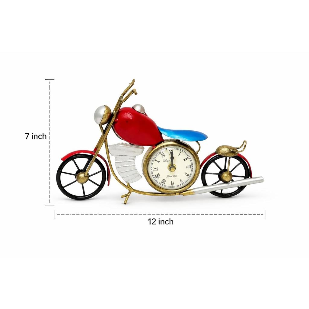 Handcrafted Motorcycle Design Metal Table Clock, Vintage Bike Shape Hand-Painted Iron Desk Clock
