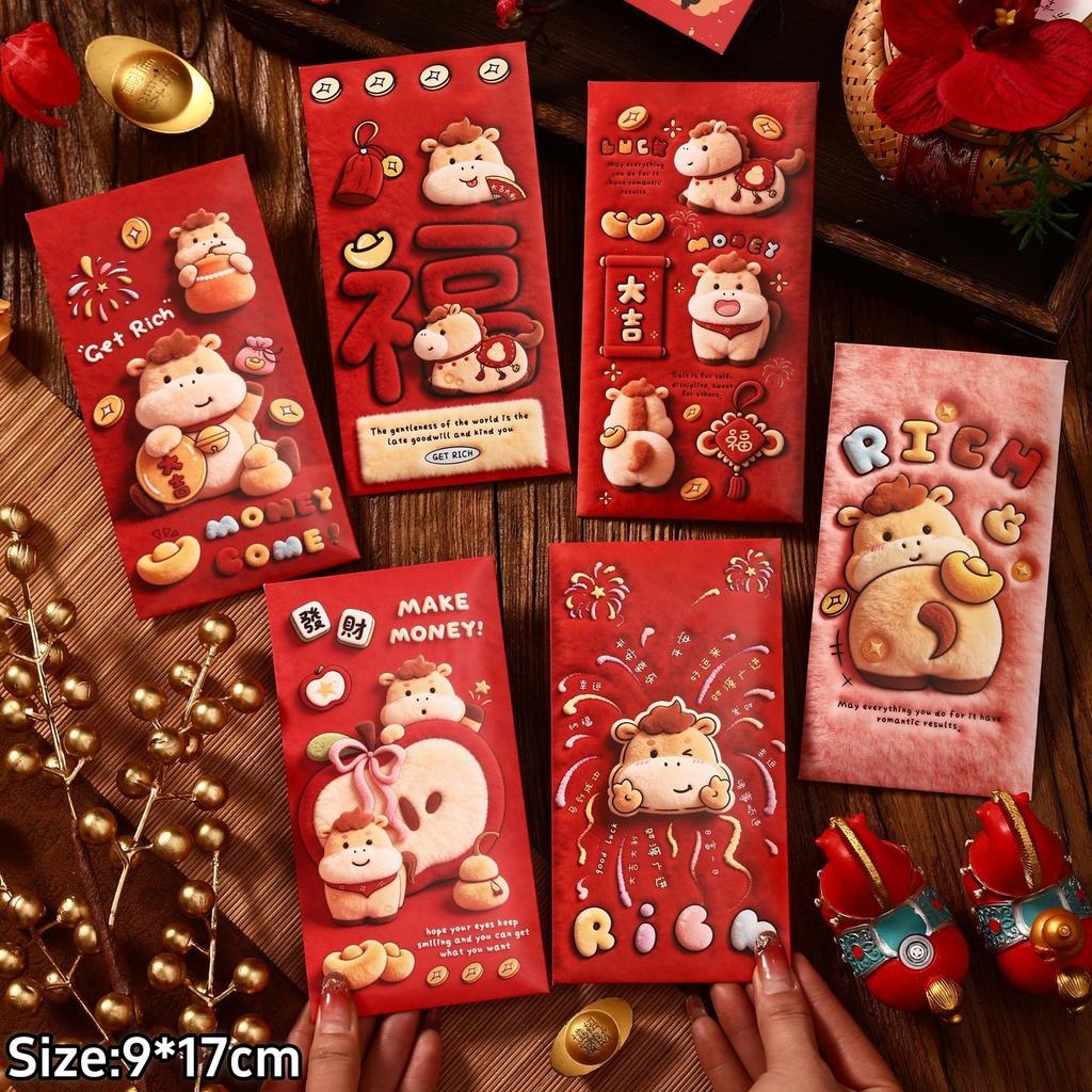 6Pcs 2026 Horse Year Creative Red Envelope New Year Spring Festival Lucky Money Pouch Cute Pony Pattern Red Packet