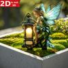 2D Flat, Angel Fairy Garden Plug - 2D Flat Decoration with Lanterns and Green Plants, 3mm Thick Decoration, Suitable for Flower Pots, Lawns, Gardens