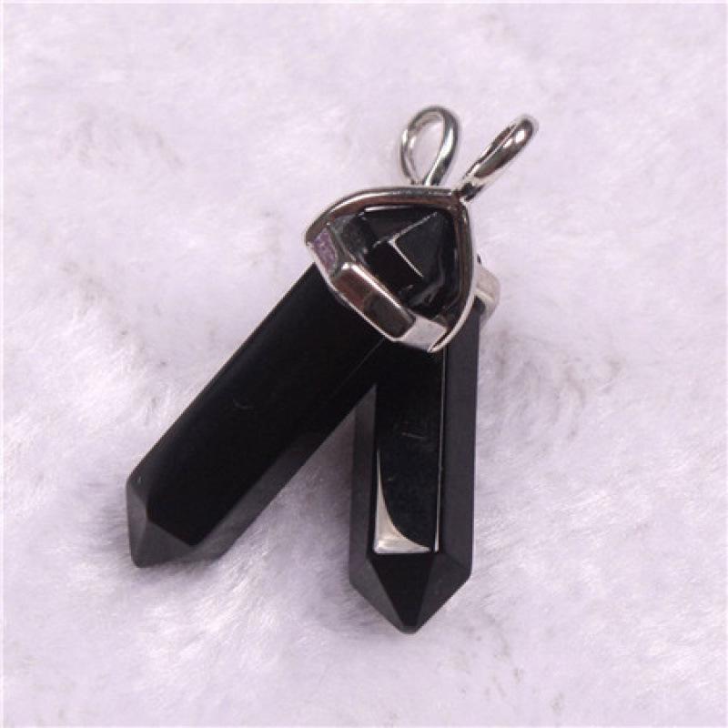Bohemian Style Agate Crystal Quartz Hexagonal Bullet Pendant Necklace