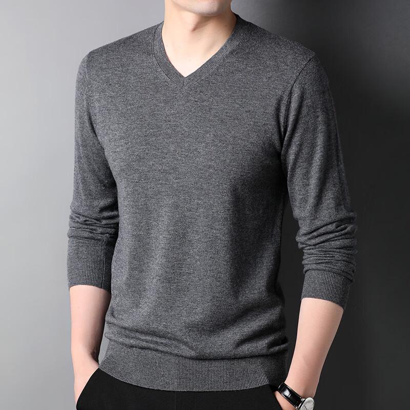 Hengyuanxiang Men's V-Neck Thick Wool Blend Pullover Sweater