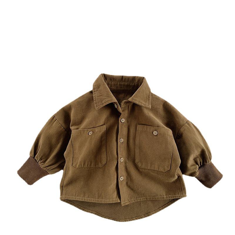 Korean Mori Style Brushed Coat for 3-5 Year-Olds - Long-Sleeve, Single-Breasted Shirt for Boys & Girls