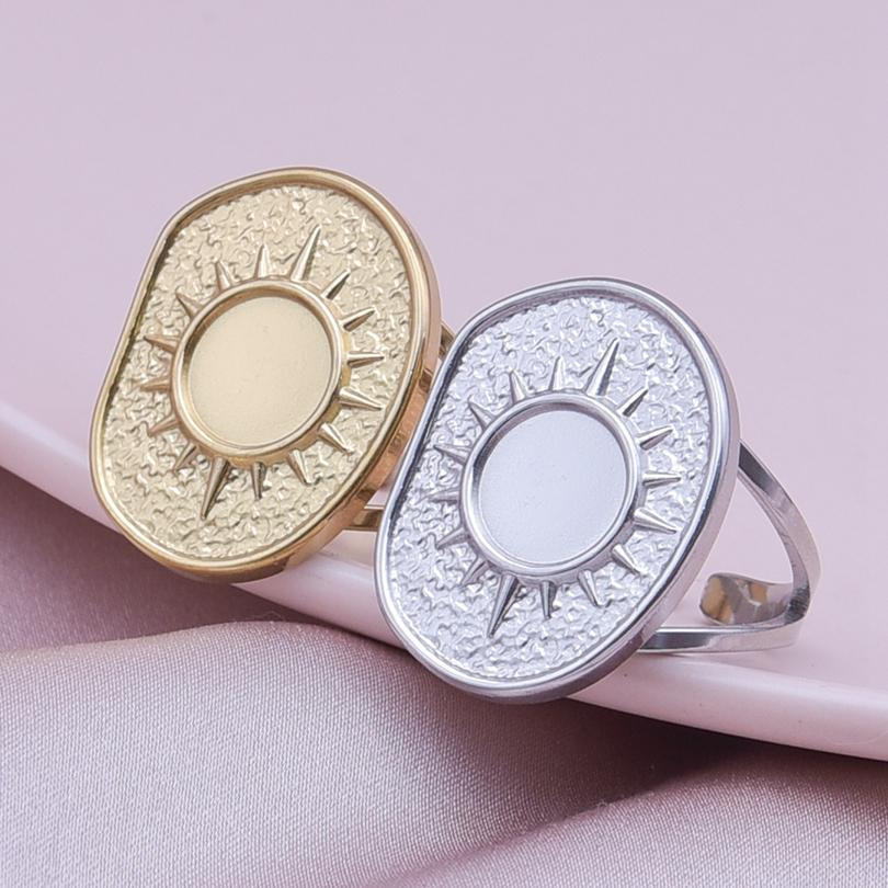 Fashion DIY Drip Oil Rhinestone Round Oval Water Droplets Blank Settings Open Adjustable Stainless Steel Ring For Women Men Gift