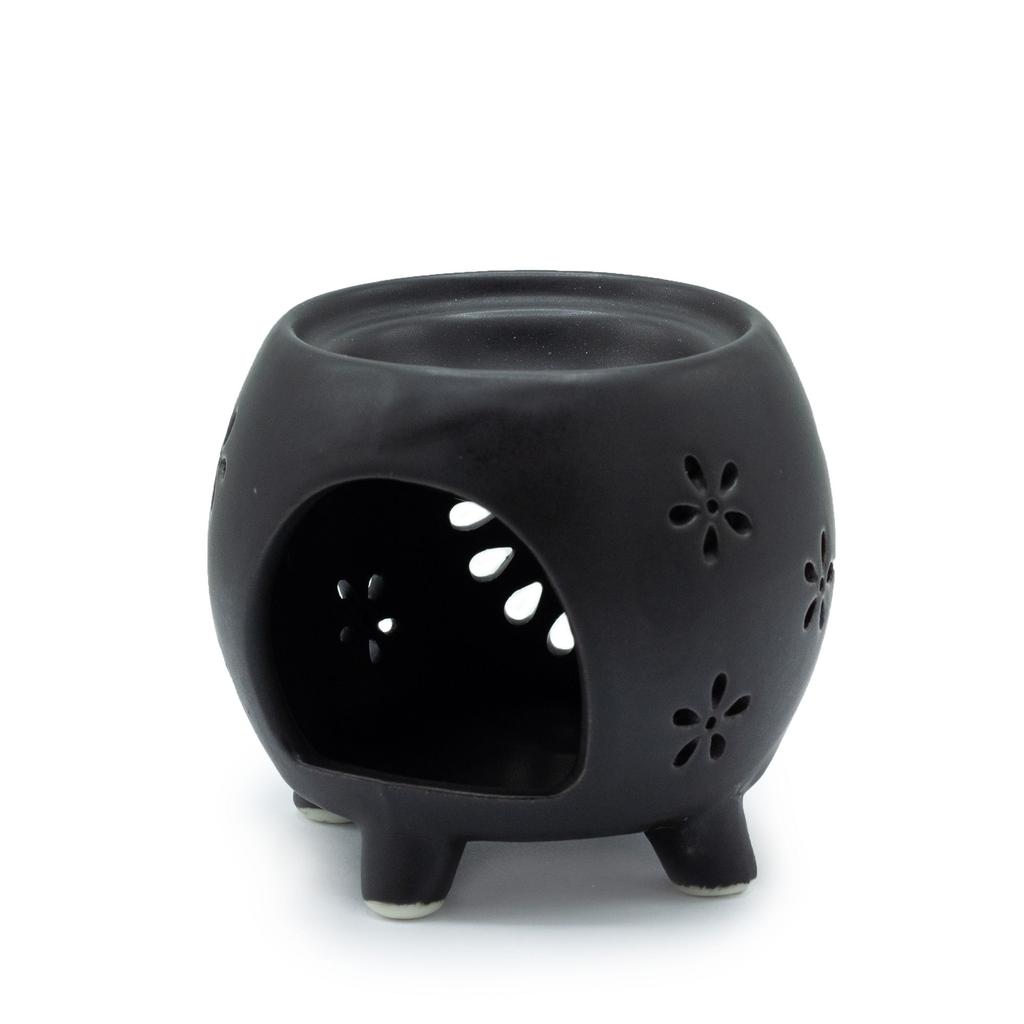 Oil Burner Matt Black Flower Burst