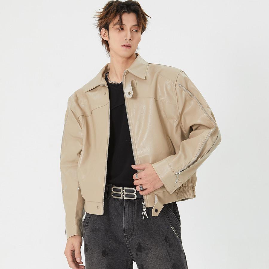 

Мужская модная мотоциклетная куртка из искусственной кожи с двойными молниями и подплечниками - осенне-зимний уличный дизайн 2XL