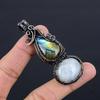 Labradorite & Moonstone Pendant, Handmade Gemstone 999 Copper Wire Wrapped Pendant Antique Jewelry, For Gift Silver Jewelry