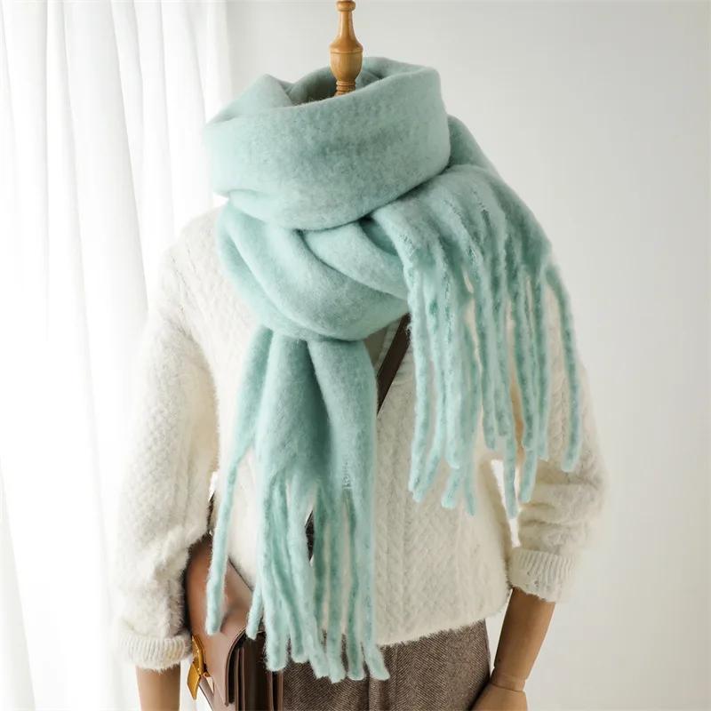 Women Solid Scarf Tassel Wrap Warm Shawl Thickening Neckerchief Fashion Soft Scarves For Europe America Autumn Winter 240cmX38cm